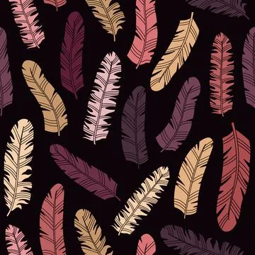 Vector seamless pattern in boho style with feathers in the simple style. Stock Illustration