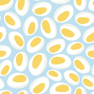 Vector seamless pattern of boiled eggs with yolks and lightblue background. P Stock Illustration