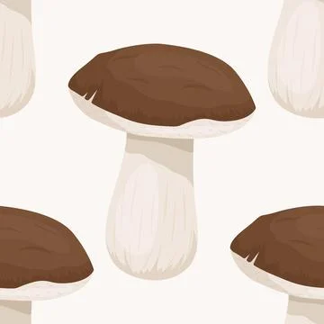 Vector Seamless Pattern with Bolete Mushroom on White. Seamless Texture, Hand Stock Illustration