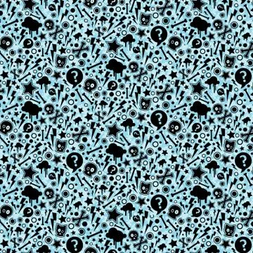 Vector seamless pattern with bones, skulls and stars. Emo-style. 스톡 일러스트