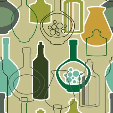Vector seamless pattern with bottles and kettles Stock Illustration