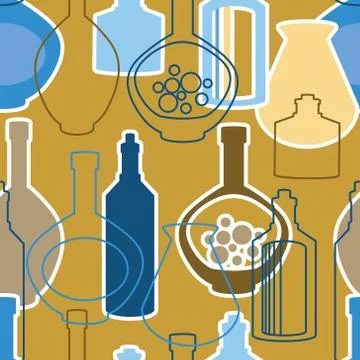 Vector seamless pattern with bottles and kettles Stock Illustration