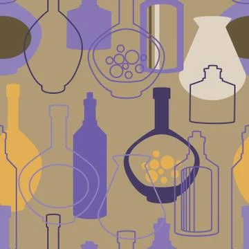 Vector seamless pattern with bottles and kettles Stock Illustration