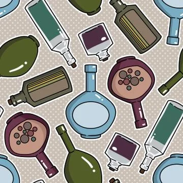 Vector seamless pattern with bottles and kettles Stock Illustration