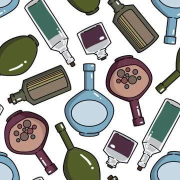 Vector seamless pattern with bottles and kettles Stock Illustration