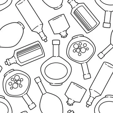 Vector seamless pattern with bottles and kettles Stock Illustration