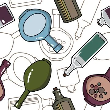 Vector seamless pattern with bottles and kettles Stock Illustration