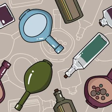 Vector seamless pattern with bottles and kettles Stock Illustration