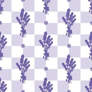 Vector seamless pattern with a bouquet of lavender and a cage 스톡 일러스트