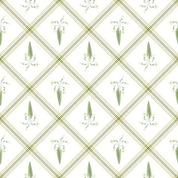Vector seamless pattern with bouquet of snowdrops in square  on a white Illustrazione stock