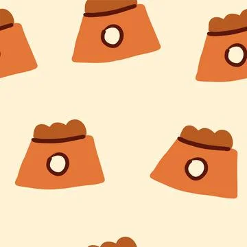 Vector seamless pattern with bowls filled with dog food on beige background. Dog Stock Illustration