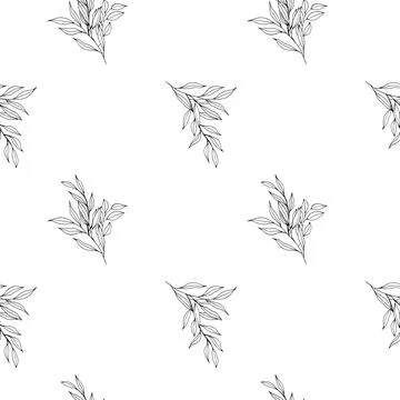 Vector seamless pattern with branch and leaves. Elegant print for decoration Stock Illustration
