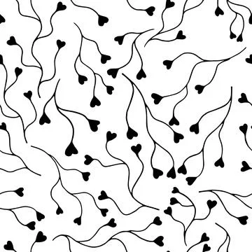 Vector seamless pattern with branch heart elements. Hand drawn abstract black Stock Illustration