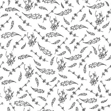 Vector seamless pattern with branches and leaves in doodle style. Illustrazione stock