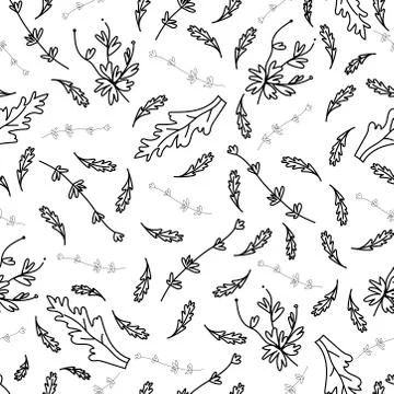 Vector seamless pattern with branches and leaves in doodle style. Stock Illustration