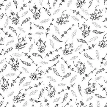 Vector seamless pattern with branches and leaves in doodle style. Stock Illustration