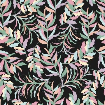 Vector seamless pattern with branches and leaves. Stock Illustration