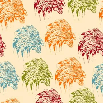 Vector seamless pattern with bright american indians Illustrazione stock