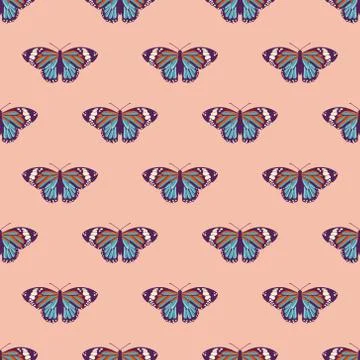 Vector seamless pattern with bright butterflies. Handdrawn texture design Stock Illustration