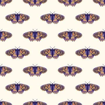 Vector seamless pattern with bright butterflies. Handdrawn texture design Stock Illustration