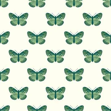 Vector seamless pattern with bright butterflies. Handdrawn texture design Stock Illustration