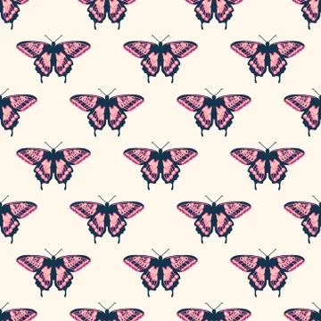 Vector seamless pattern with bright butterflies. Handdrawn texture design Stock Illustration
