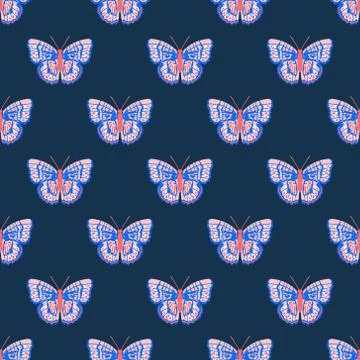 Vector seamless pattern with bright butterflies. Handdrawn texture design Illustrazione stock