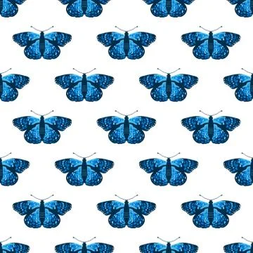 Vector seamless pattern with bright butterflies. Handdrawn texture design Stock Illustration