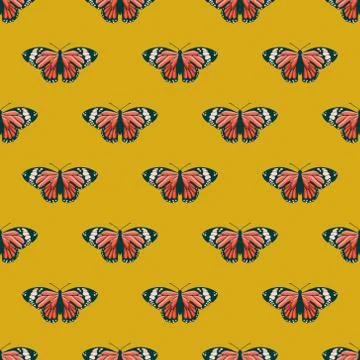 Vector seamless pattern with bright butterflies. Handdrawn texture design Illustrazione stock