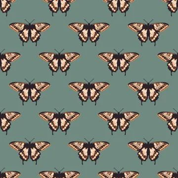 Vector seamless pattern with bright butterflies. Handdrawn texture design Illustrazione stock