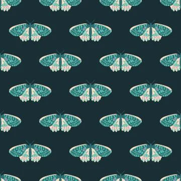 Vector seamless pattern with bright butterflies. Handdrawn texture design Stock Illustration