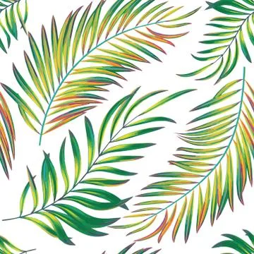 Vector seamless pattern with bright colorful palm leaves Illustrazione stock
