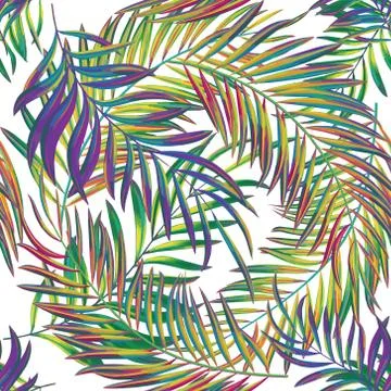 Vector seamless pattern with bright colorful palm leaves Illustrazione stock