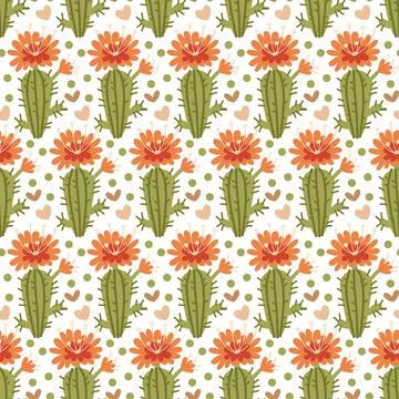 Vector seamless pattern with bright cute cactus. Stock Illustration
