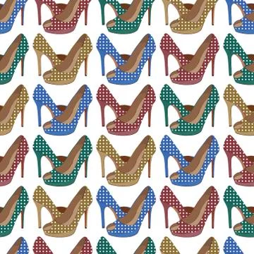 Vector seamless pattern with bright fashion shoes Stock Illustration