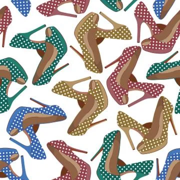 Vector seamless pattern with bright fashion shoes Stock Illustration