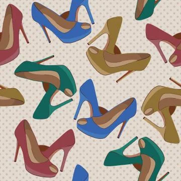 Vector seamless pattern with bright fashion shoes Stock Illustration