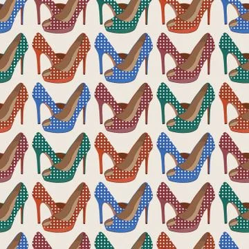 Vector seamless pattern with bright fashion shoes Stock Illustration