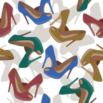 Vector seamless pattern with bright fashion shoes Illustrazione stock