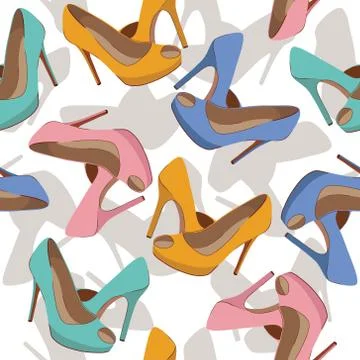 Vector seamless pattern with bright fashion shoes Stock Illustration