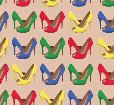 Vector seamless pattern with bright fashion shoes Stock Illustration