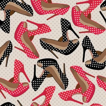 Vector seamless pattern with bright fashion shoes Stock Illustration