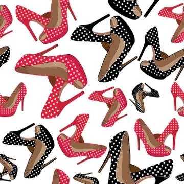 Vector seamless pattern with bright fashion shoes Stock Illustration