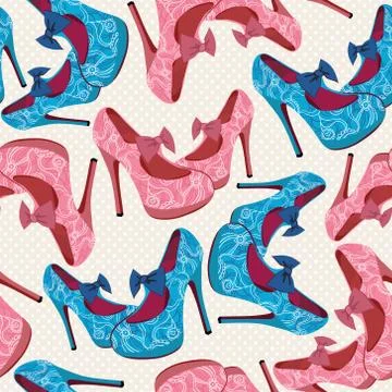 Vector seamless pattern with bright fashion shoes Stock Illustration