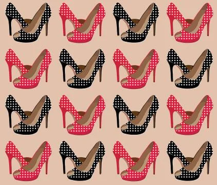 Vector seamless pattern with bright fashion shoes Stock Illustration
