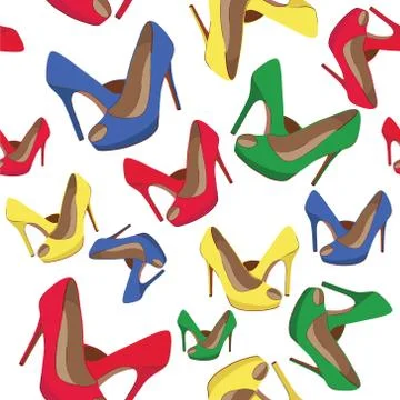 Vector seamless pattern with bright fashion shoes Stock Illustration