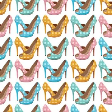Vector seamless pattern with bright fashion shoes Stock Illustration