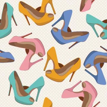 Vector seamless pattern with bright fashion shoes Stock Illustration