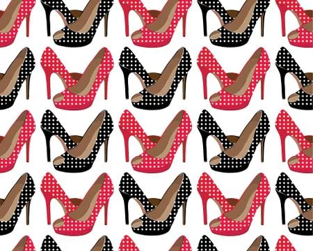 Vector seamless pattern with bright fashion shoes Stock Illustration