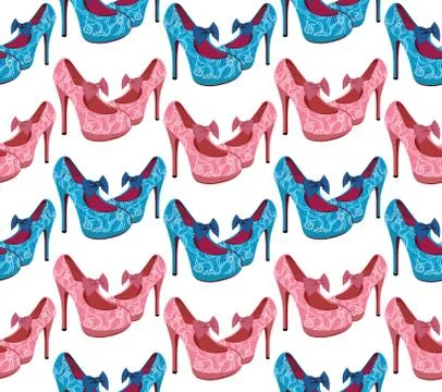 Vector seamless pattern with bright fashion shoes Stock Illustration